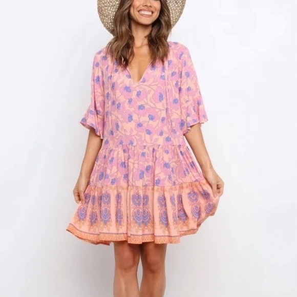 Petal & Pup Pink and Blue Floral Midi Dress - Picture 5 of 10